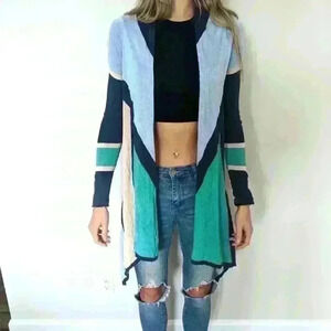 BCBG, color Block, cardigan, high low, blue and cream  ,SZ XS